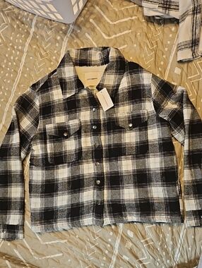 Lucky Brand Black and White Plaid Button-Front Jacket